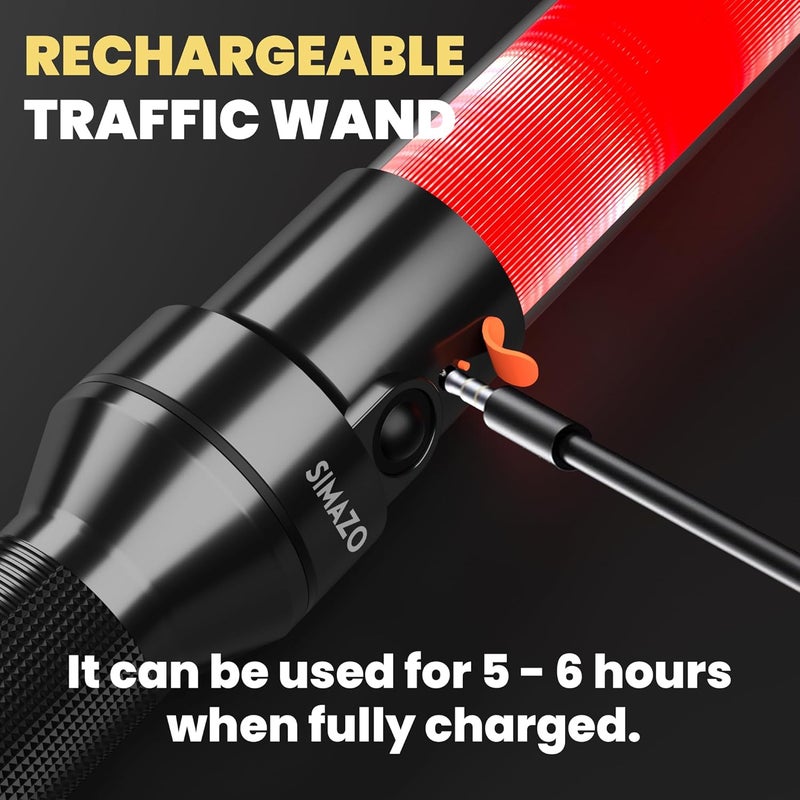 DIMAZO 16 Inch Rechargeable Traffic Wand, Multifunction Traffic Control Wand with 2 Flashing Modes, Red Safety Traffic Baton for Airport, Parking, Car Directing - Image 2